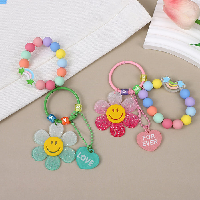 Wholesale Pendant Gradient Smile Keychain Pendant Finished Pendant Flower Bag Accessories