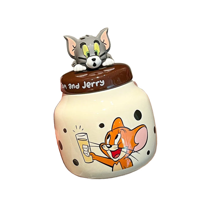 Wholesale Cute cartoon pattern household airtight ceramic jars for kitchen organizers
