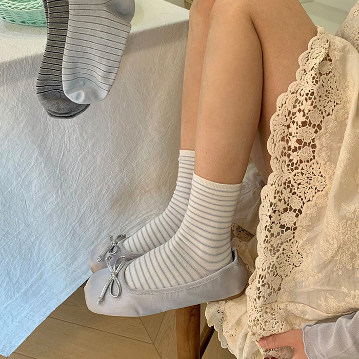 Wholesale Boneless striped socks, mid tube socks, new versatile cotton stacking socks