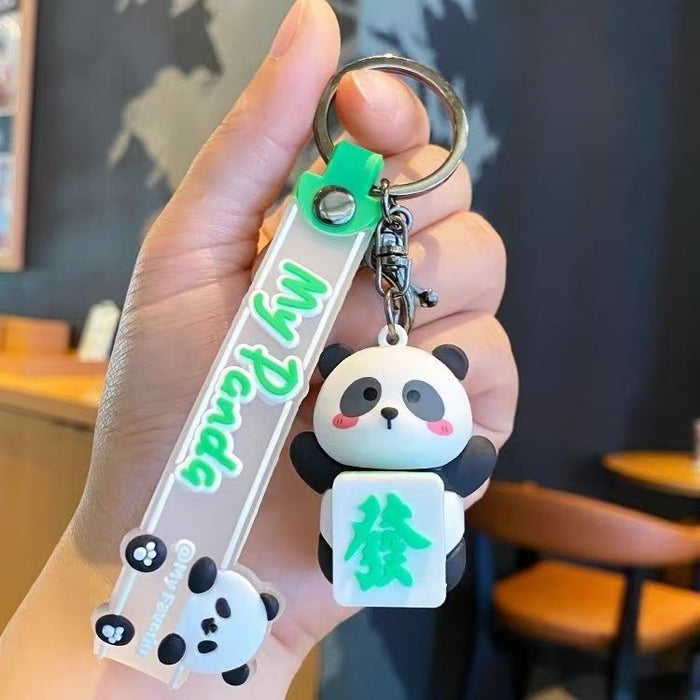 Wholesale Creative Cute Fortune Swivel Panda Keychain Cartoon Couple Car Schoolbag Keychain Gift Silicone