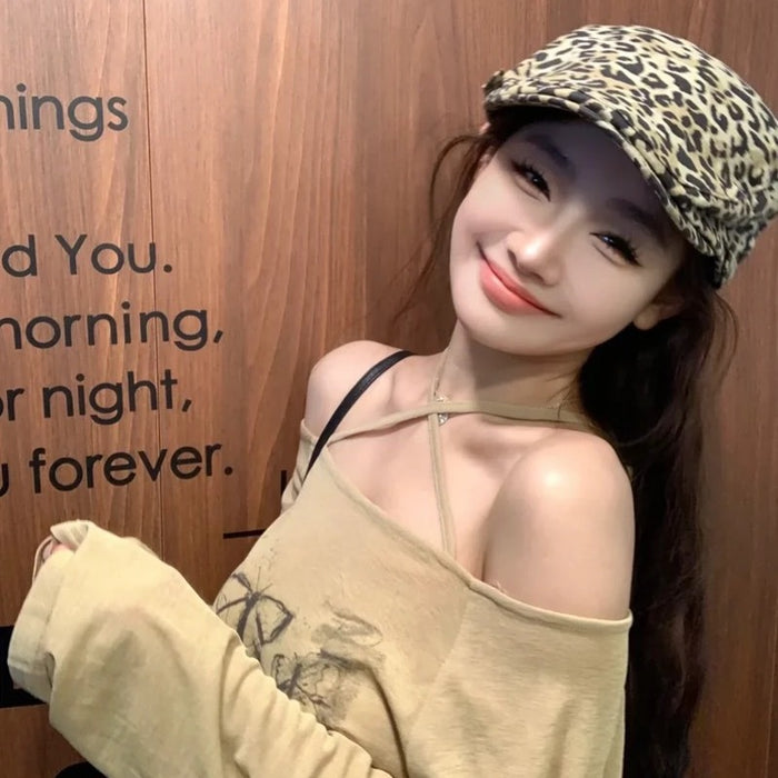 Wholesale Retro leopard print personalized duck tongue beret trendy cool hat
