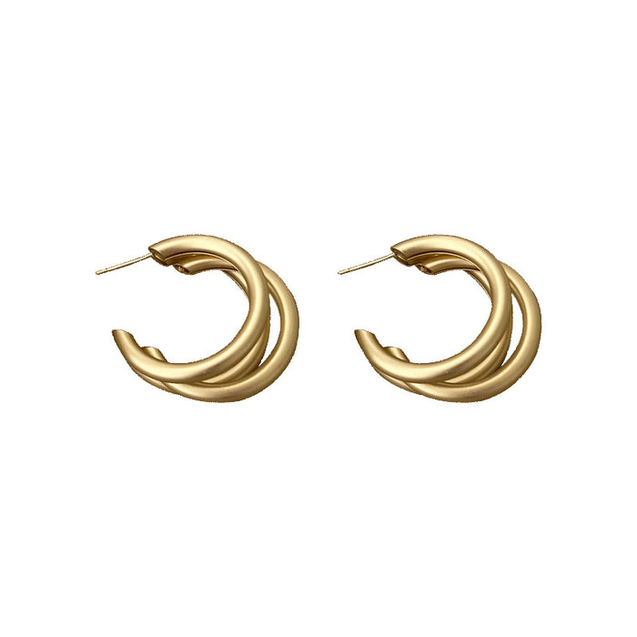 Wholesale Minimalist design with three layers of matte gold earrings, high-end temperament, fashionable and versatile earrings and earrings