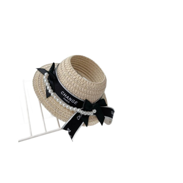 Wholesale Straw Hat Bow Cute Pearl Chain Straw Hat