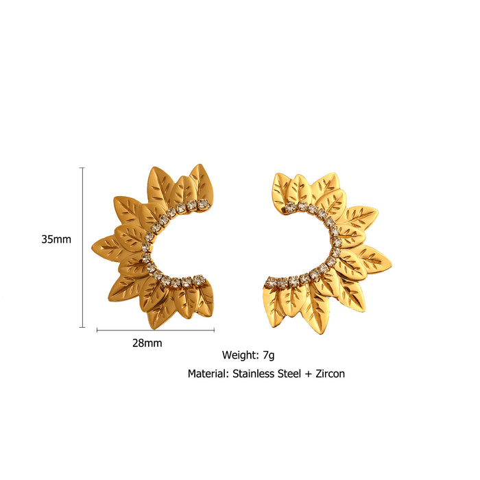 Wholesale Design stainless steel zircon earrings with a light luxury and high-end feel. Leaf earrings with color preservation wholesale