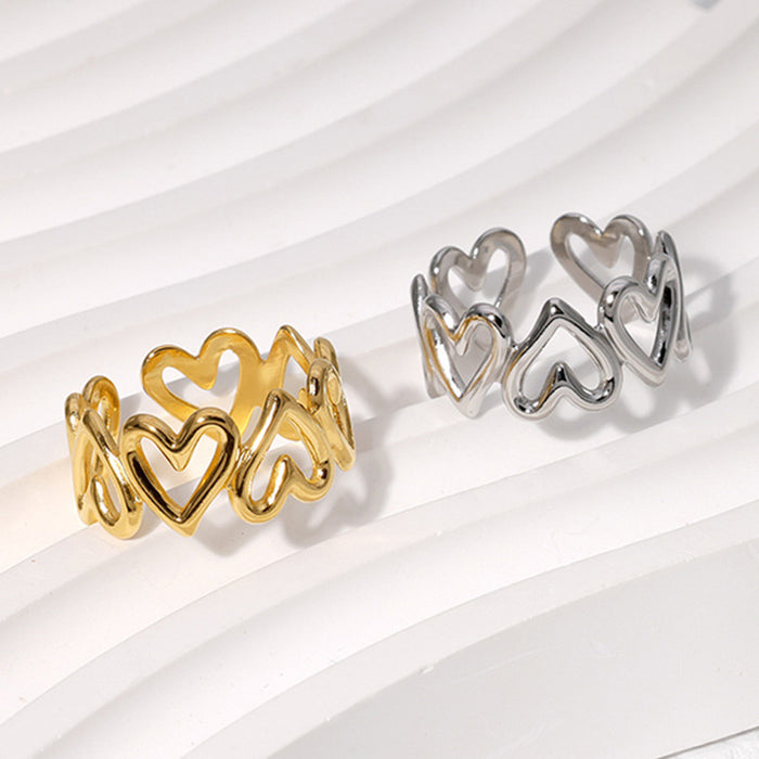 Wholesale Hollow Heart Shaped Titanium Steel Open Adjustable Ring JDC-RS-MG008