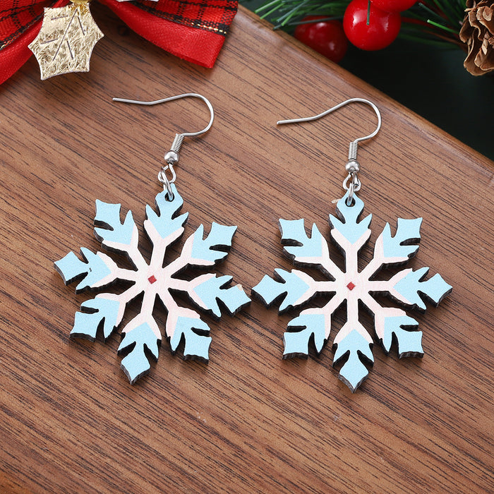 Wholesale Winter Christmas Gradient Hollow Snowflake Wooden Double-Sided Earrings