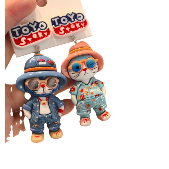 Wholesale Cute blue cat cartoon handmade silver needle