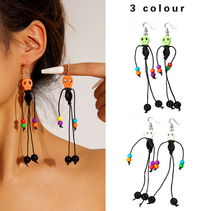 Wholesale Halloween Pumpkin Skull Polyester Tassel Drop Earrings Boutique Resale MOQ≥2