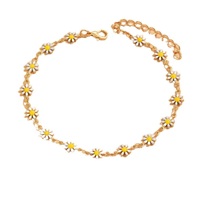 Wholesale Trendy Alloy Flower Anklet Simple Design Vacation Jewelry MOQ≥2