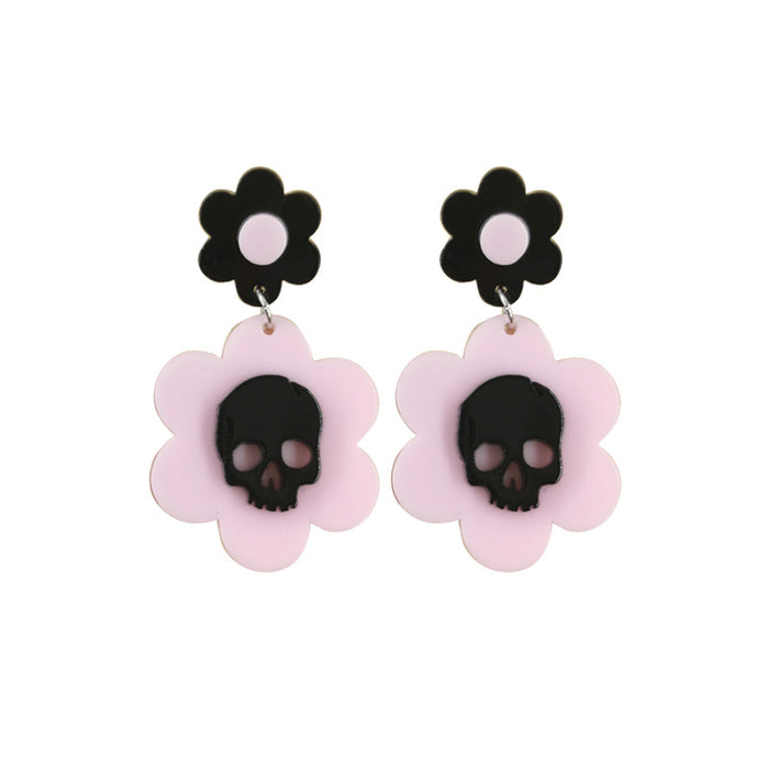 Wholesale Halloween Series Skull Ghost Death Flower Love Acrylic Printing Earrings JDC-ES-QingM001