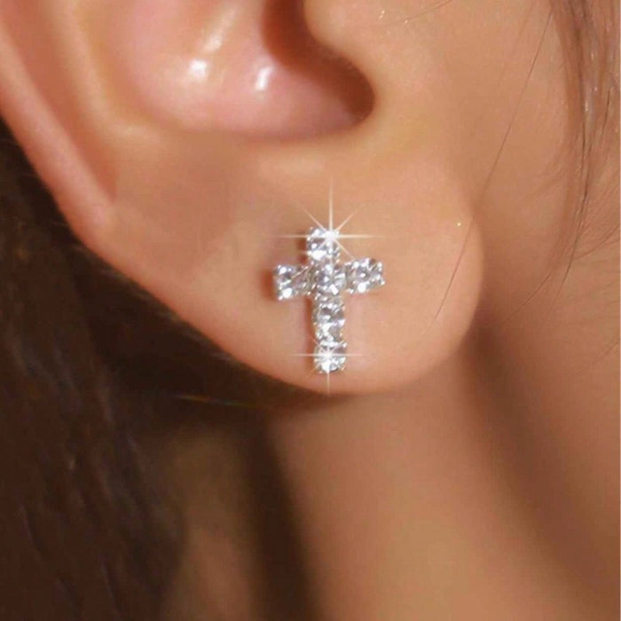 Wholesale Full Diamond Cross Earrings for Women Small Earrings Rhinestone Earrings