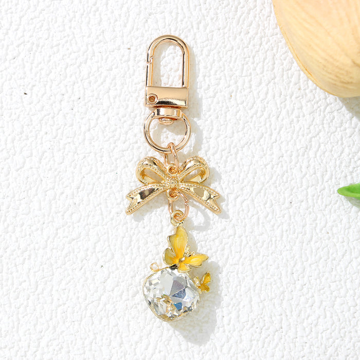 Wholesale Stylish Crystal Butterfly Keychain Metal Yellow Gift Bag Charm MOQ≥2