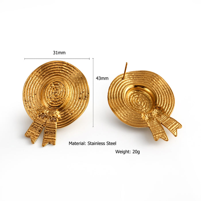 Wholesale Stainless steel straw hat earrings, personalized retro texture earrings, ring matching wholesale