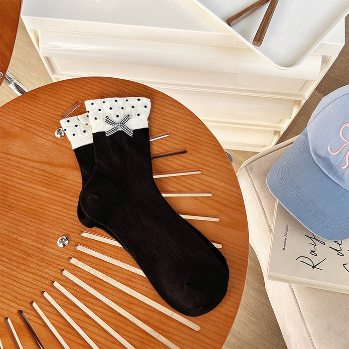 Wholesale Socks Thin Breathable Socks Loose Mouth Wave Point Middle Tube Socks College Wind Pile Socks