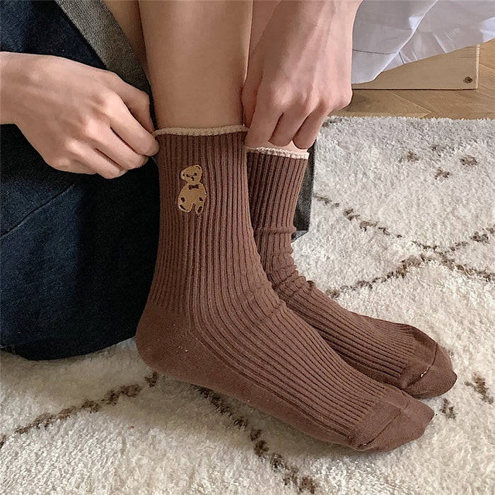 Wholesale Mid length cotton socks, cute pile socks, versatile for students