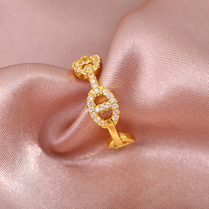 Wholesale Diamond-encrusted Pig Nose Opening Ring Design Sense Finger Ring