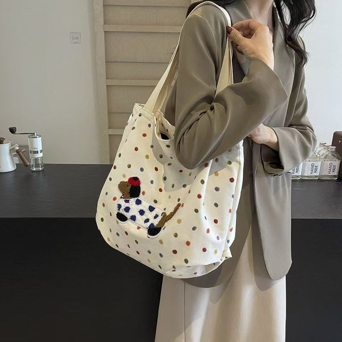 Wholesale New large capacity tote bag with printed cute little dog shoulder bag, casual crossbody bag, new style
