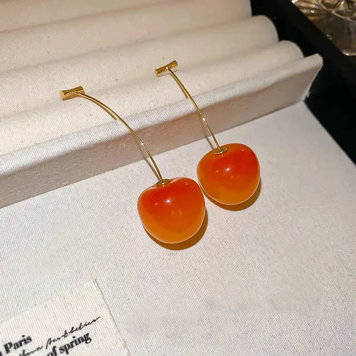Wholesale Cute Vitality Resin Cherry Earrings with Temperament Long Earrings and Earrings