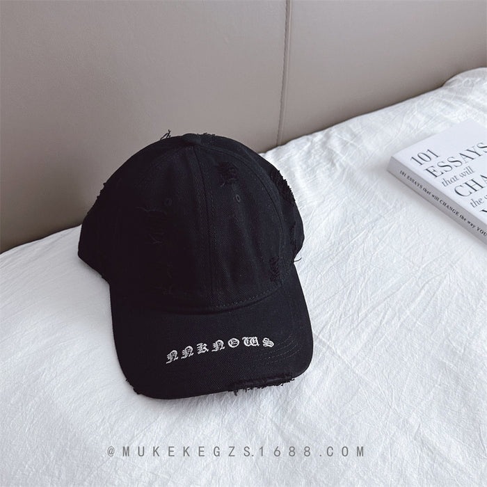 Wholesale Children's duckbill cap with worn holes, embroidered letters, fashionable sun shading baseball caps for boys and girls