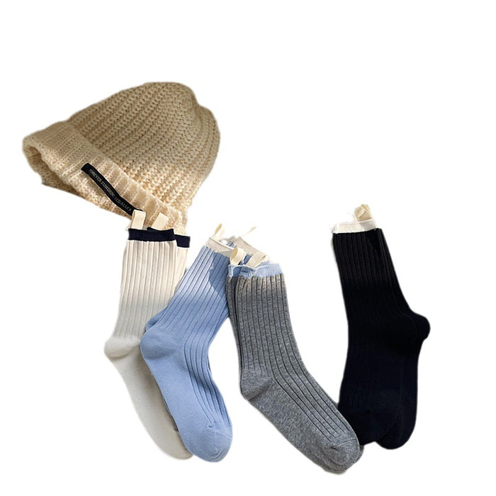 Wholesale Color blocking fabric standard socks, college style versatile pile socks, trendy cotton socks