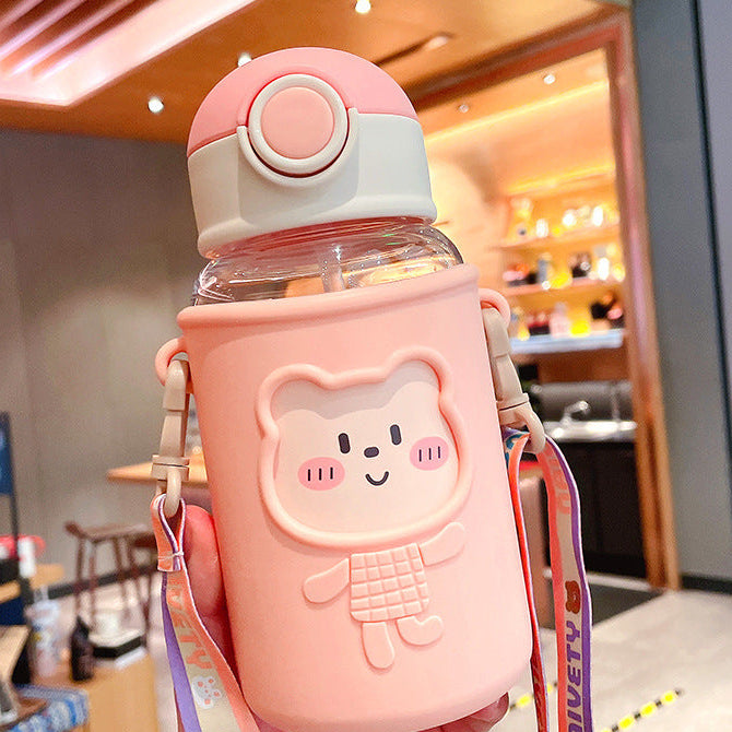 Wholesale Cute Bear Straw Cup Large-Capacity Plastic Cup