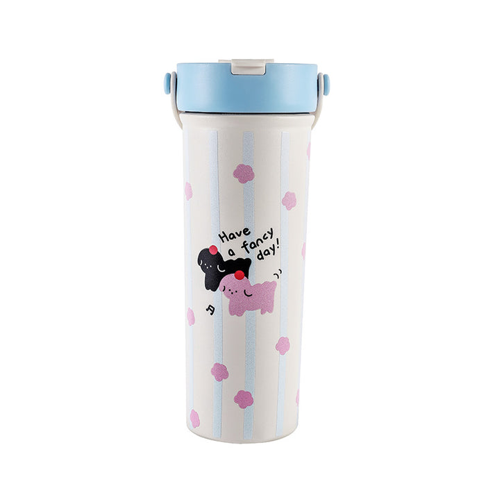 Wholesale Cartoon Thermos Cup Stainless Steel Coffee Cup Large-Capacity Straw Water Cup Fruit Tea Cup
