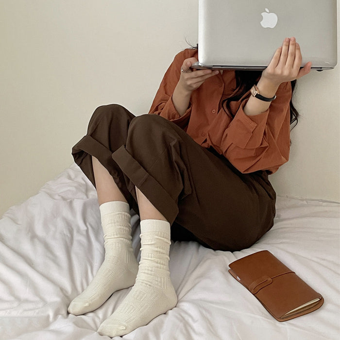 Wholesale Mid length socks, pure cotton socks, stacked socks, simple solid color long socks