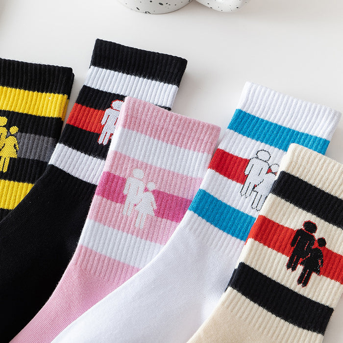 Wholesale Small niche design, striped cotton socks, college style high top socks, unisex