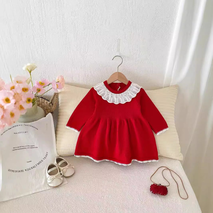 Wholesale Knitted Dress Red Princess Dress Baby Clothes JDC-BC-WeiNiS015