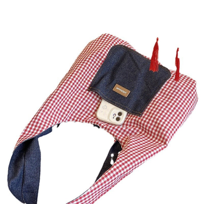 Wholesale Cowboy plaid double-sided shoulder bag, versatile class backpack, casual commuting tote bag