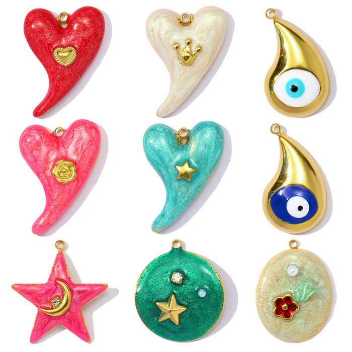 Wholesale Drip Oil Love Flower Star Moon Stainless Steel Pendant Necklace Eye Earrings Stainless Steel Jewelry Pendant