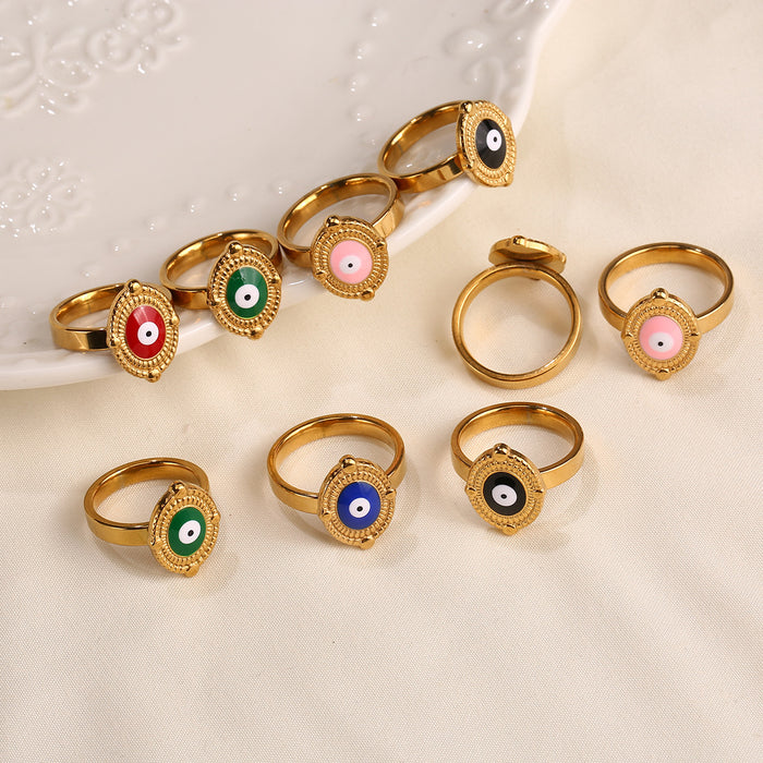 Wholesale New Fashion Personalized Color Preserved Stainless Steel Drip Oil Ring Devil's Eye Mixed Ring Wholesale