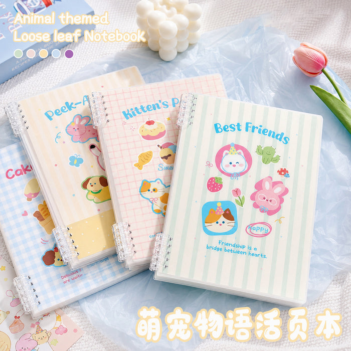 Wholesale Chic Animal Loose-Leaf Notebook with Horizontal Lines Cute Cat Design