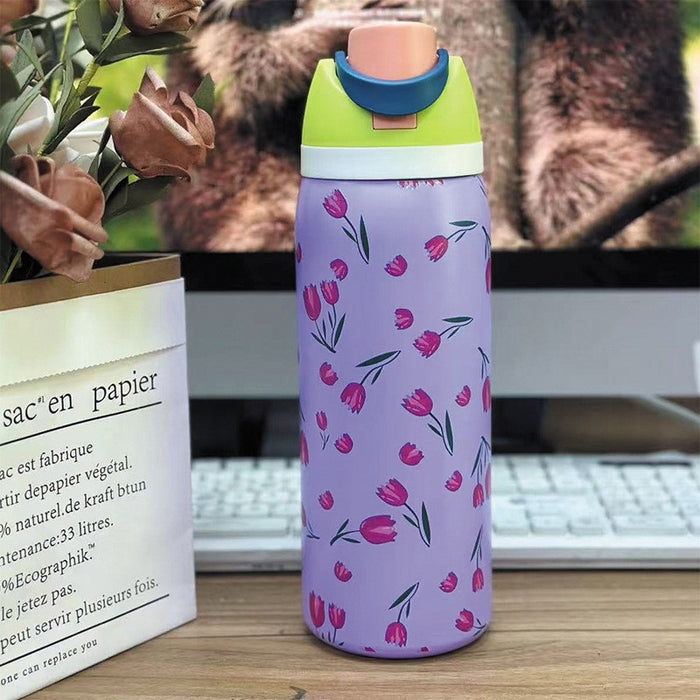 Wholesale Cartoon fruit cup stainless steel thermos cup large capacity portable double drinking cup outdoor sports kettle