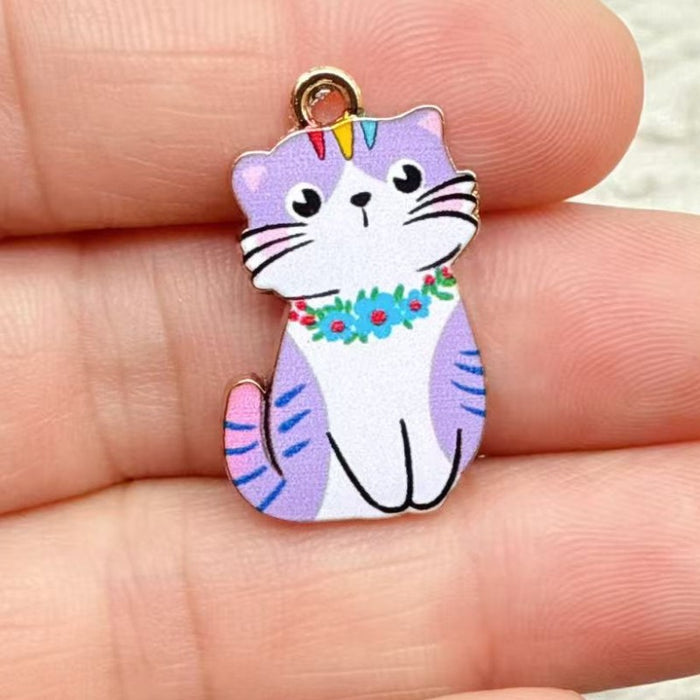 Wholesale 10pcs Cartoon DIY Alloy Printed cat Earrings,  Necklace,  Bracelet,  Keychain Pendant
