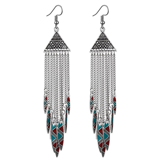 Wholesale Alloy Bohemian Tassel Long Ethnic Style Earrings JDC-ES-Gumi009