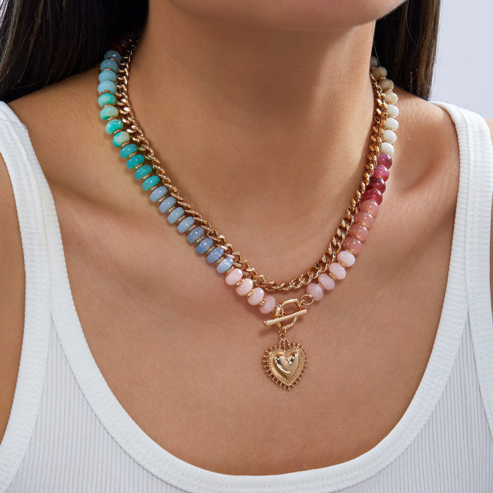 Wholesale Colorful Beaded Layering Necklace Heart Pendant Fashion Accessory Gift