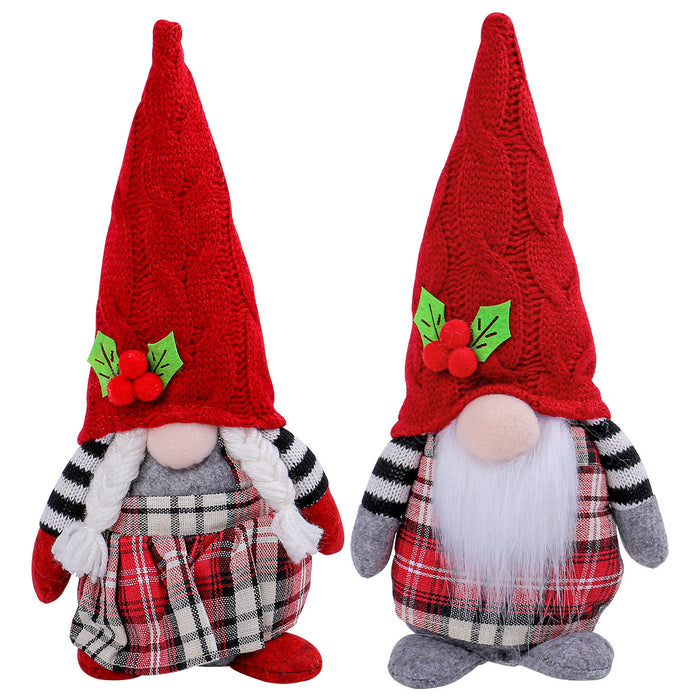 Wholesale Cute Braid Faceless Doll Plaid Hooded Forest Old Man Doll Home Stuffed Desktop Ornament