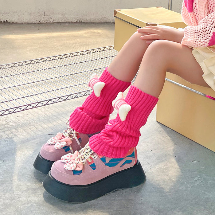 Wholesale Pink bone leg cover pile socks winter wool cartoon warm Lolita knee pad socks over the knee socks