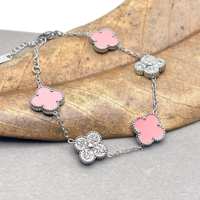 Wholesale Bracelet Lucky Flower Bracelet Steel Diamond Set Stainless Steel Five Flower Bracelet