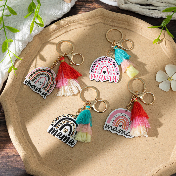 Wholesale Leopard print " MAMA"  letter wooden keychain