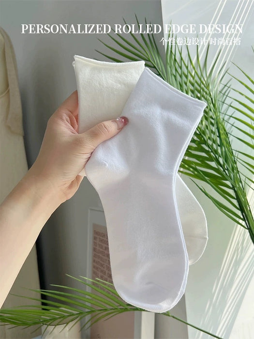 Wholesale Versatile thin strip pile socks, basic solid color mid tube socks