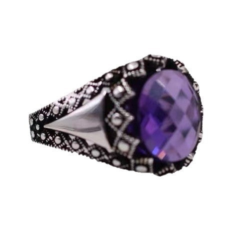 Wholesale New gold plated ring with amethyst gemstone inlay