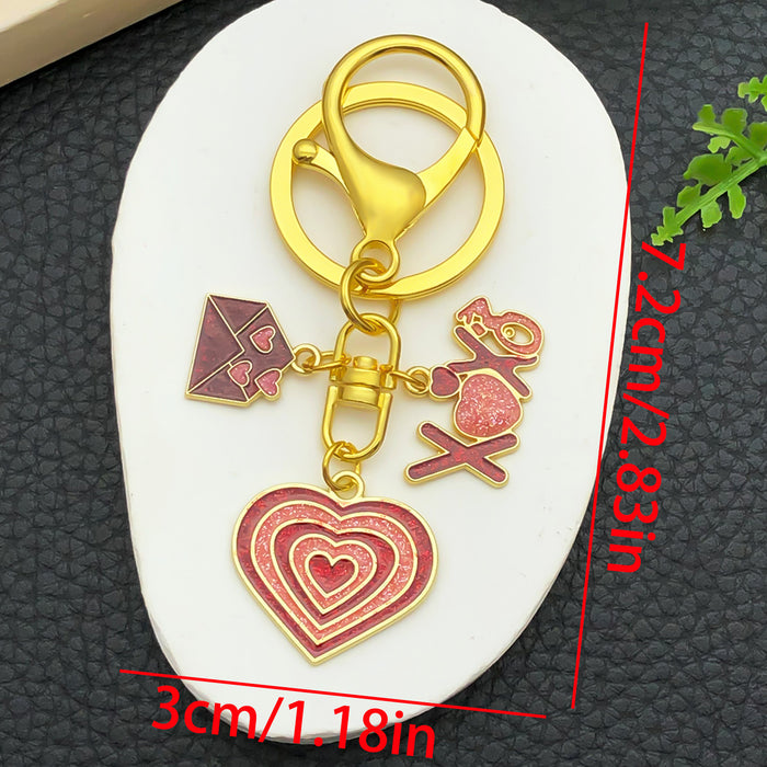 Wholesale Valentine' s Day Oil-Drip Alloy LOVE Heart Candy Rose Metal Keychain