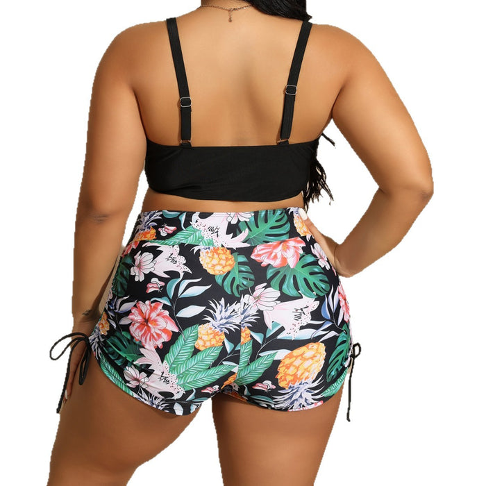 Wholesale Large split drawstring flat corner pants with printed beachwear bikini