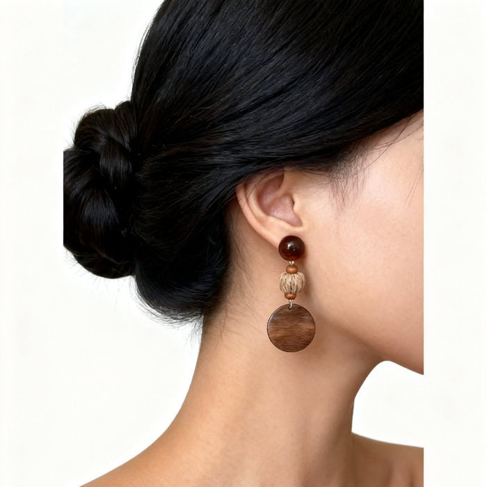 Wholesale Electroplated Alloy Tiger Eye Geometric Earrings for Women New Chinese Ethnic Style Boutique Jewelry Accessory
