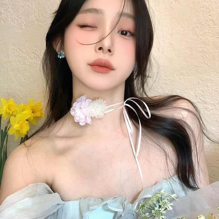 Wholesale Chiffon flower neckband necklace collarbone chain accessory
