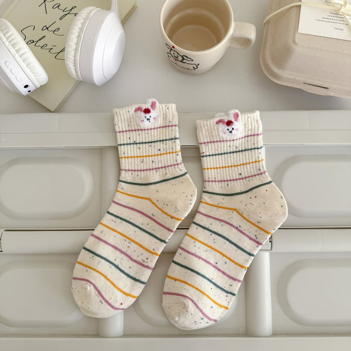 Wholesale New Socks Children's Cartoon Love Rabbit Dot Yarn Women's Middle Tube Cotton Socks