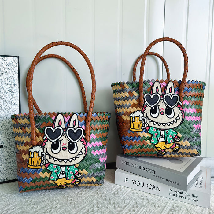 Wholesale  Handbag Summer  Cartoon Woven Bag Large Capacity Work Commuter Bag Hand-Woven Handbag