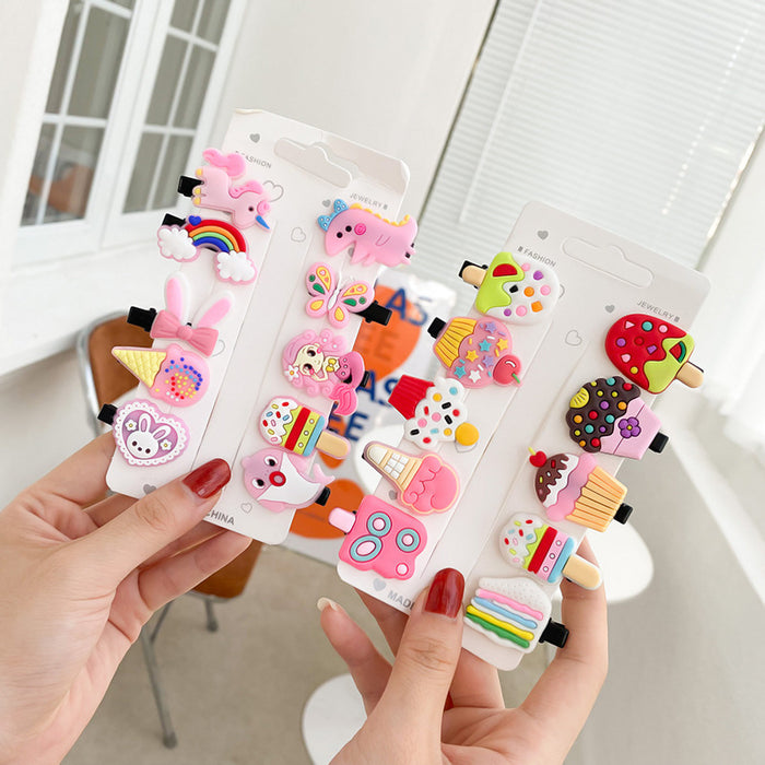 Wholesale 10 pcs soft rubber fruit-themed cute cartoon kids' hair clips